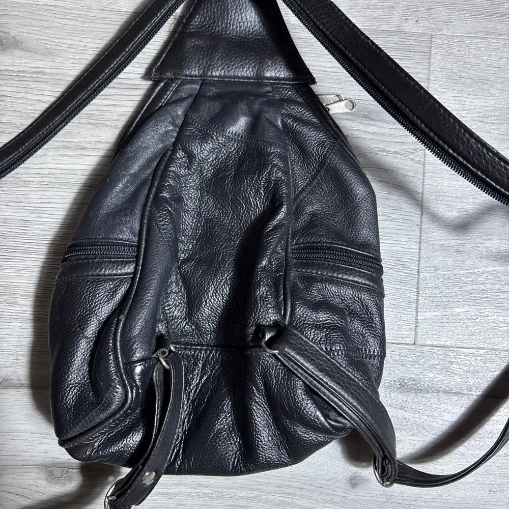 Vintage Peru Leather Backpack Hand Painted Condor Inca‎ Symbols Small Daypack